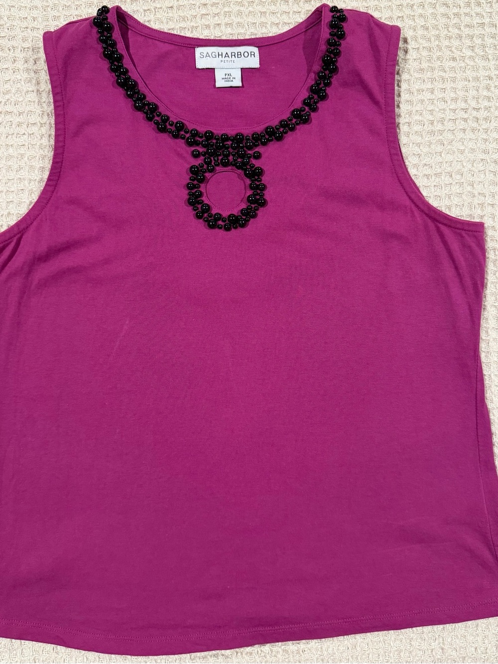 Sag Harbor Magenta Sleeveless Top with Black Beaded Detail